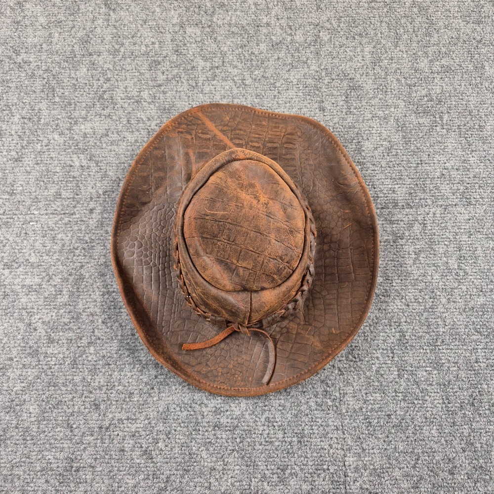 Henschel Hat Co Brown Leather Crocodile Embossed Outback Cowboy Hat Medium